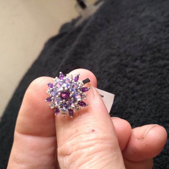 Purple Amethyst and Tanzanite fashion Gemstone Ring Solid Sterling Silver